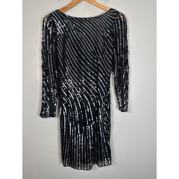 Mac Duggal Couture Size 0 Sequin Dress Padded Sheer Sleeve Low Back - Picture 1 of 11